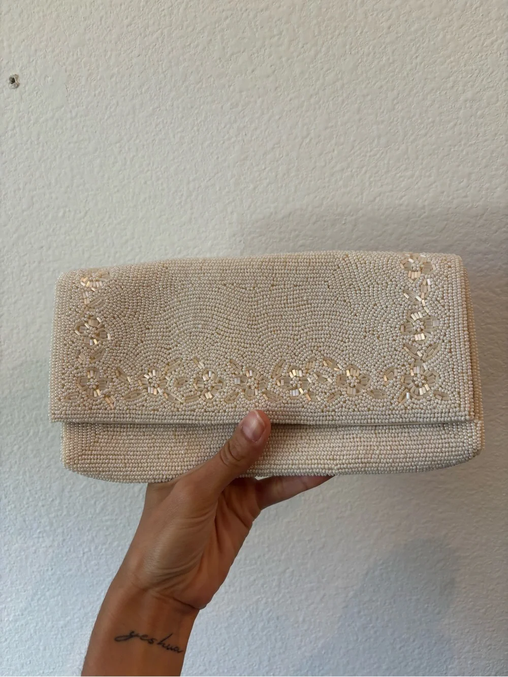 Vintage La Regale Made in Japan Ivory Beaded Evening Clutch Italian Beads